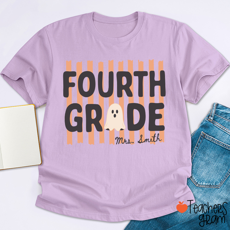 Personalized Grade And Name Cute Ghost Halloween Vibes Teacher T-Shirt