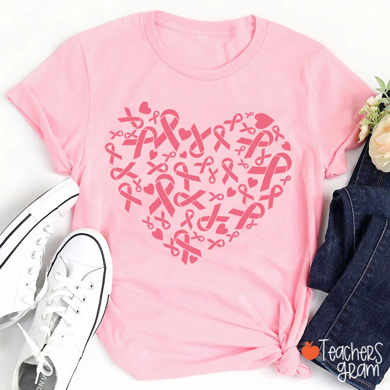 Pink Ribbon Heart For Breast Cancer Awareness Nurse T-Shirt