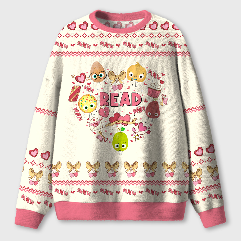 Love Reading Teacher Ugly Fluffy Christmas Sweater
