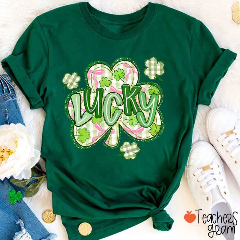 Lucky Shamrock Blessed Vibes Teacher T-Shirt