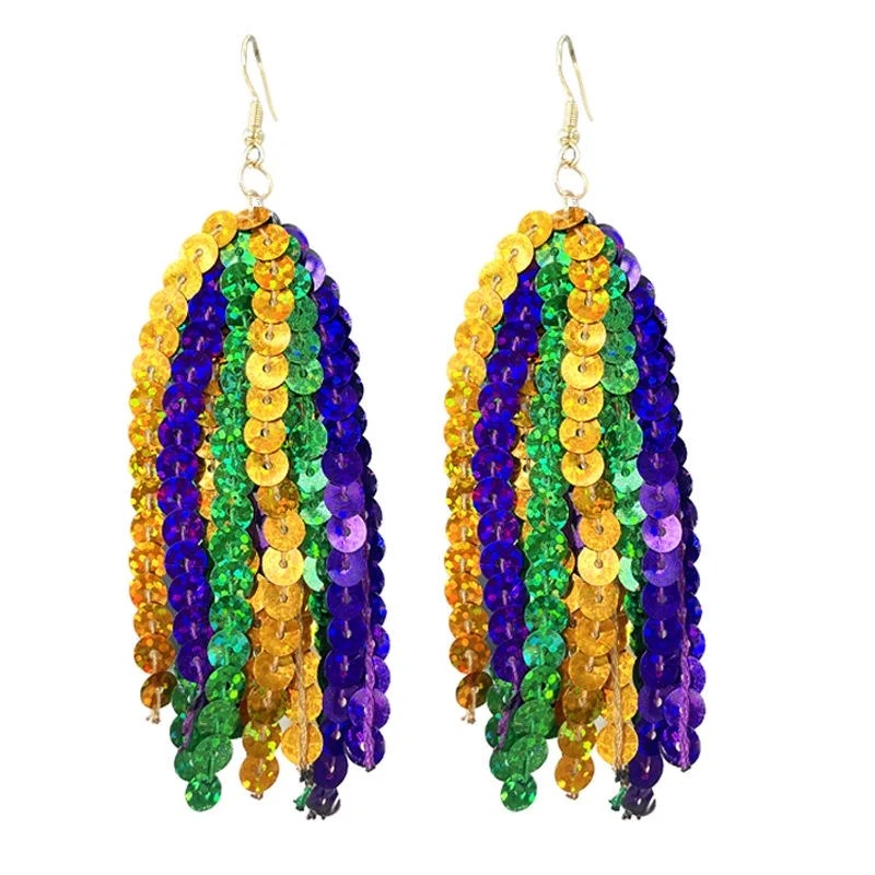 Mardi Gras Lightweight Sparkle Sequin Teacher Earrings