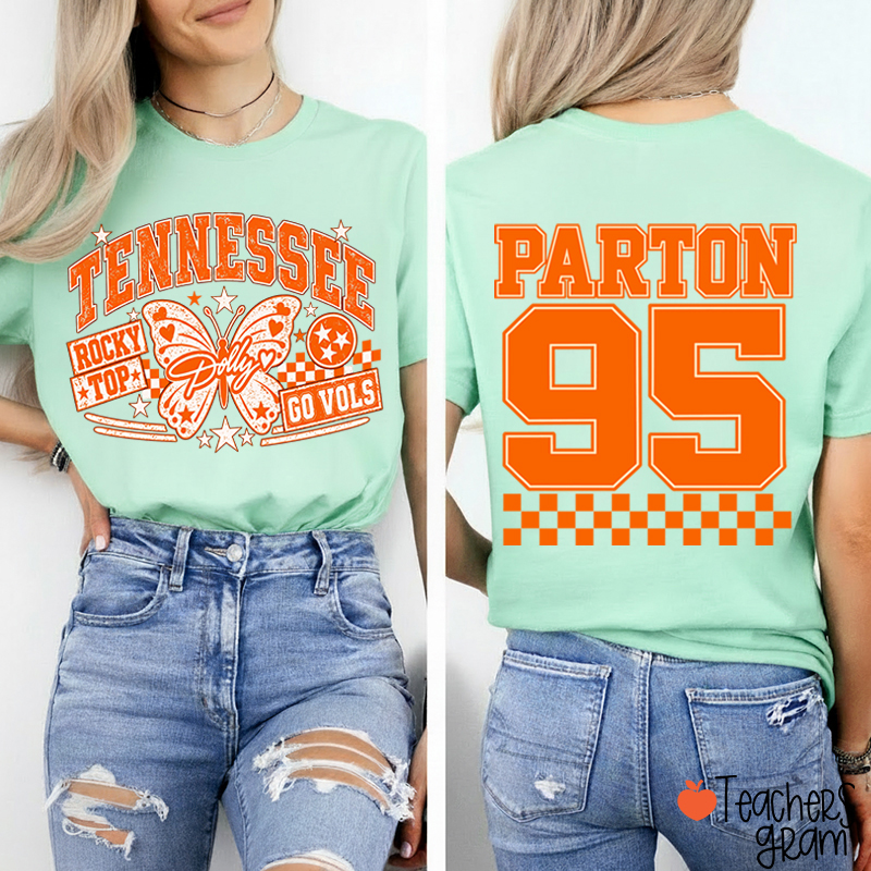   Rocky Top Dolly Go Vols Butterfly  Teacher Two Sided T-Shirt