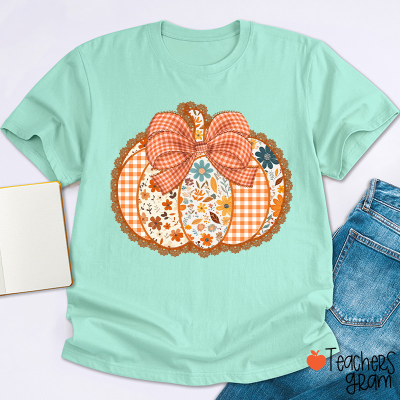 Patchwork Pumpkin Teacher T-Shirt