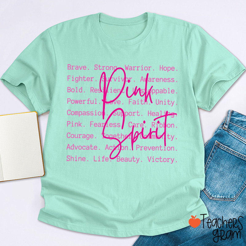 Pink Spirit Motivational Word Collage Graphic Teacher T-Shirt