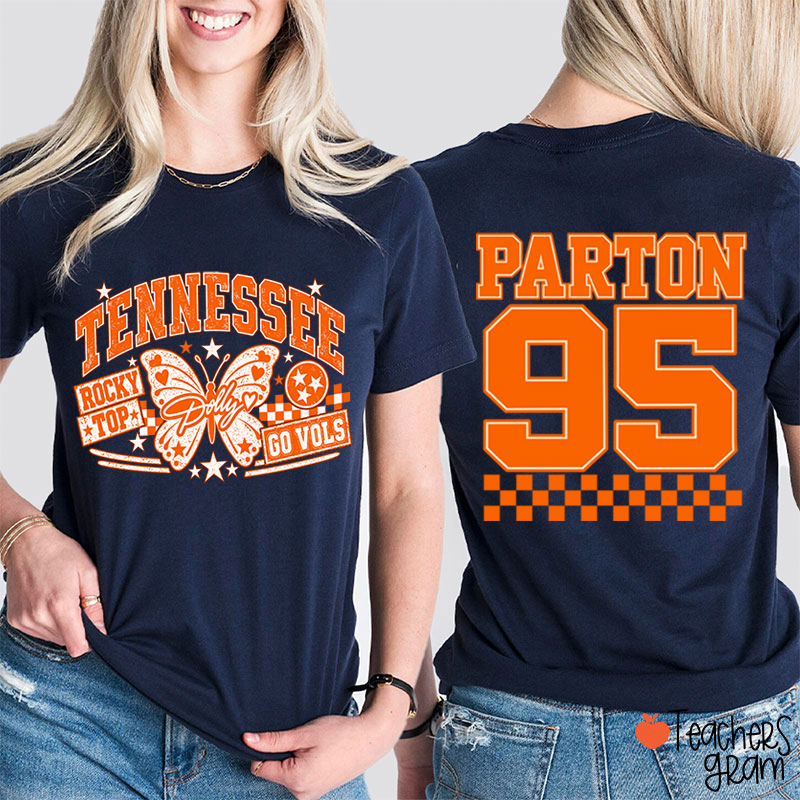   Rocky Top Dolly Go Vols Butterfly  Teacher Two Sided T-Shirt