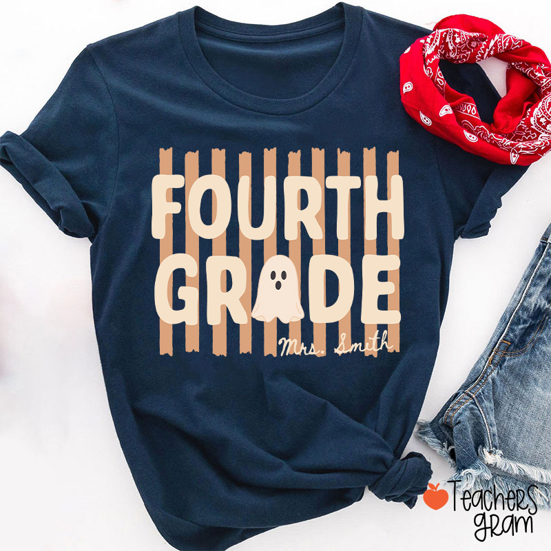 Personalized Grade And Name Cute Ghost Halloween Vibes Teacher T-Shirt