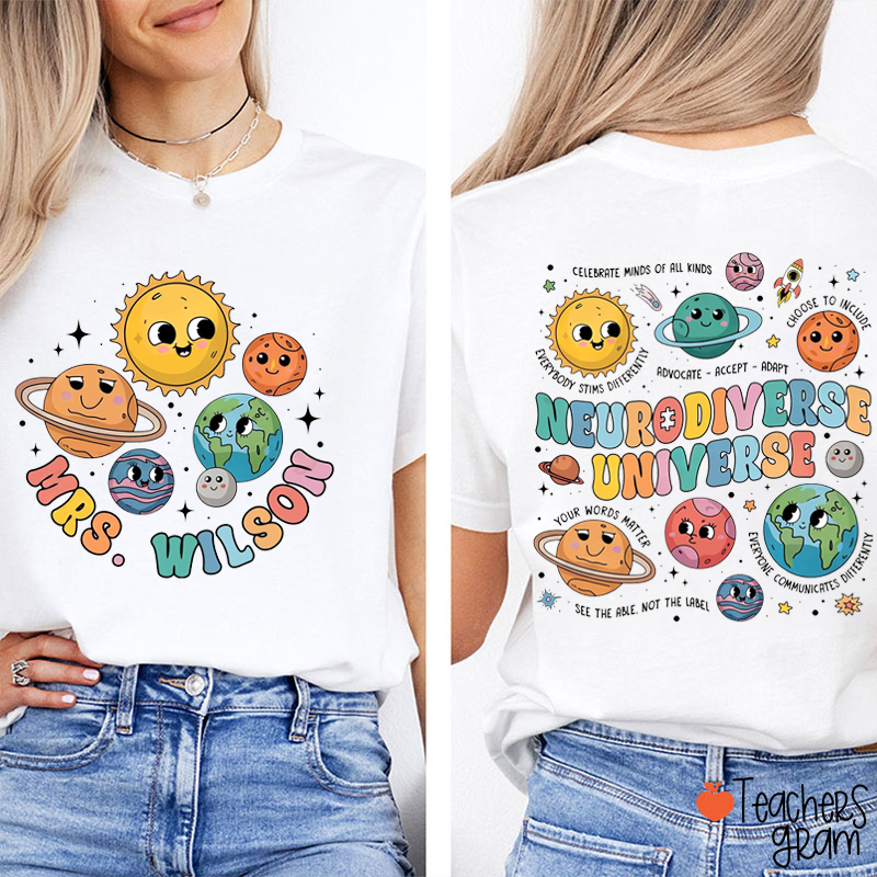 Neurodiverse Universe Teacher Two Sided T-Shirt