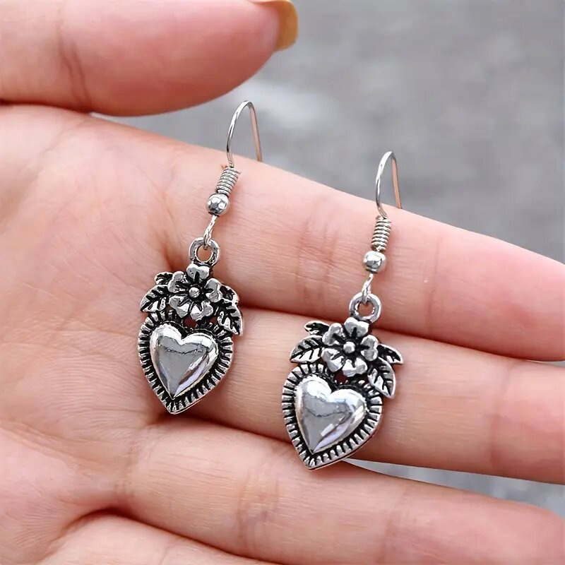 Heart Flower Teacher Metal Earrings
