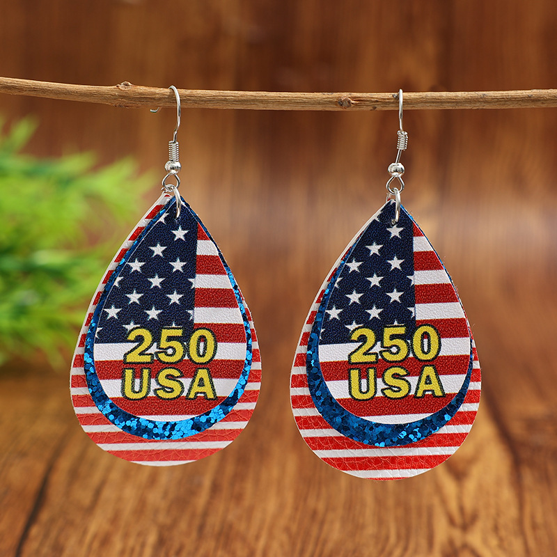 American Flag Red And Blue Teacher Leather Earrings