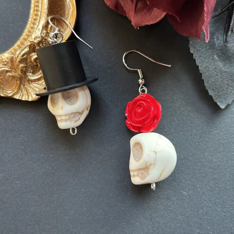 Skull Magic Hat Flower Teacher Earrings