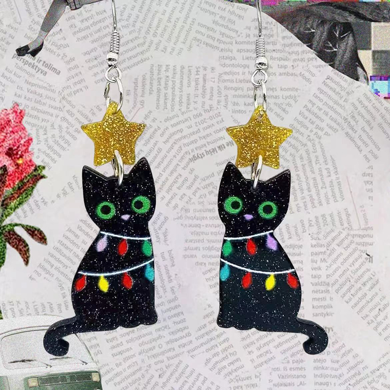 Black Cat Light Teacher Acrylic Earrings