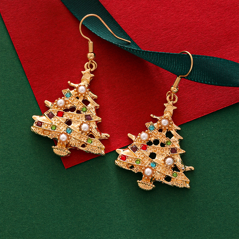 Colored Diamond Christmas Tree Teacher Metal Earrings
