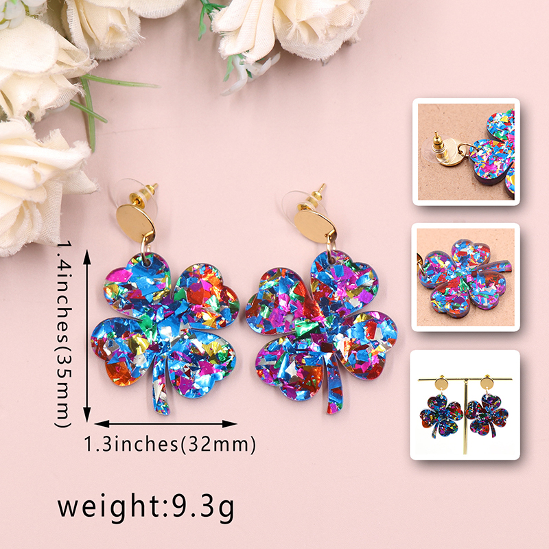 Colorful Four Leaf Clover Teacher Acrylic Earrings
