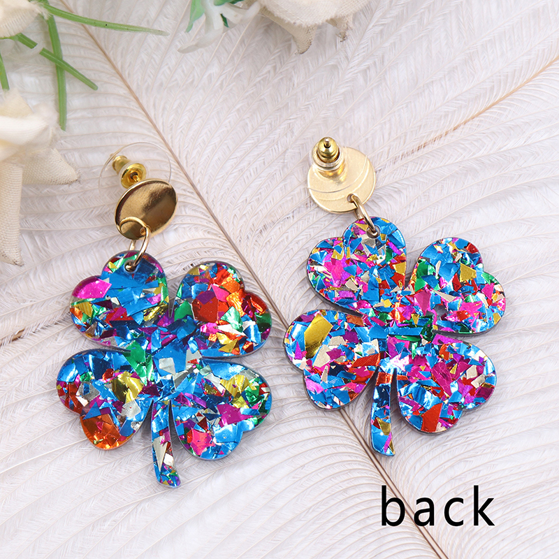 Colorful Four Leaf Clover Teacher Acrylic Earrings