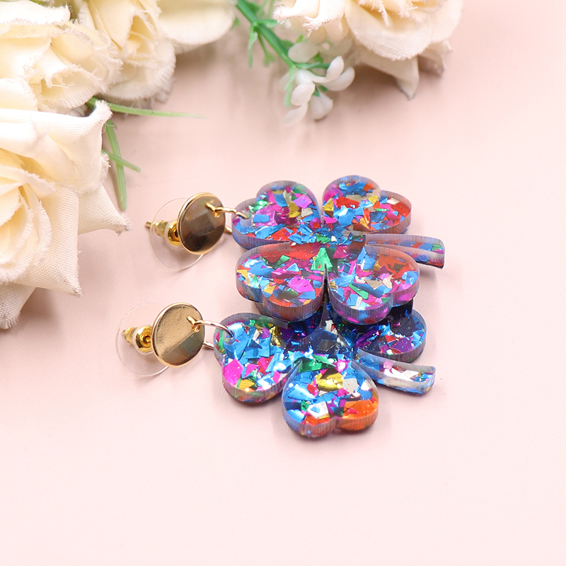 Colorful Four Leaf Clover Teacher Acrylic Earrings