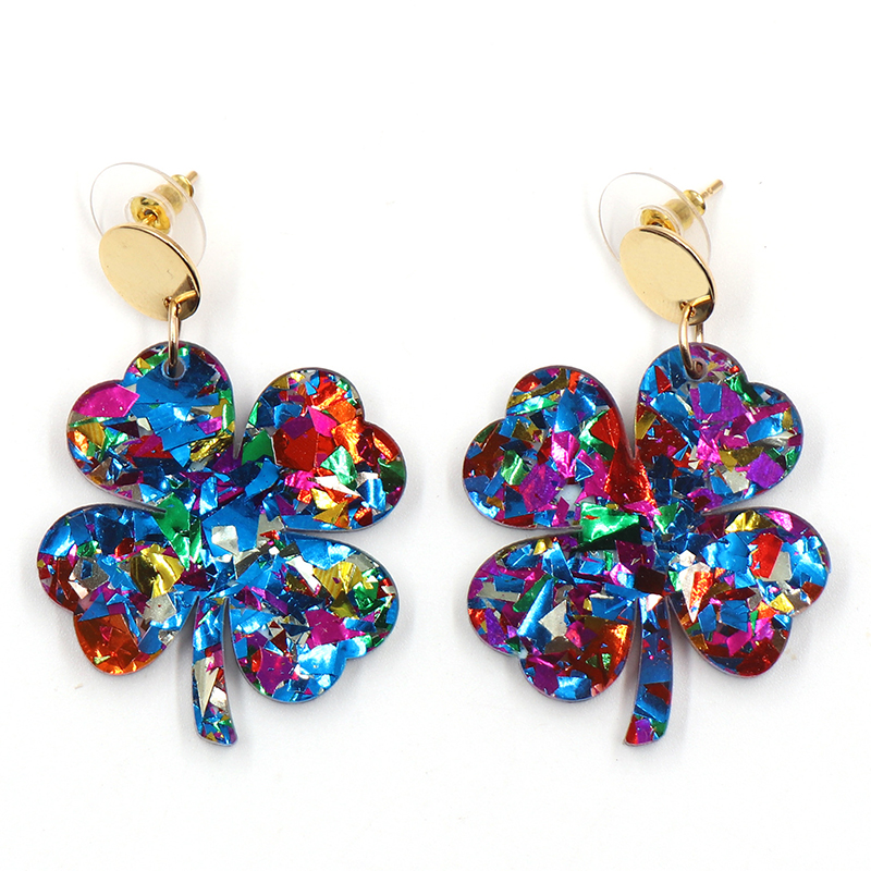 Colorful Four Leaf Clover Teacher Acrylic Earrings