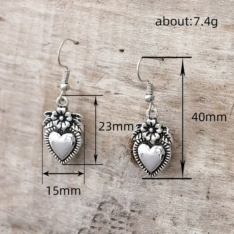 Heart Flower Teacher Metal Earrings