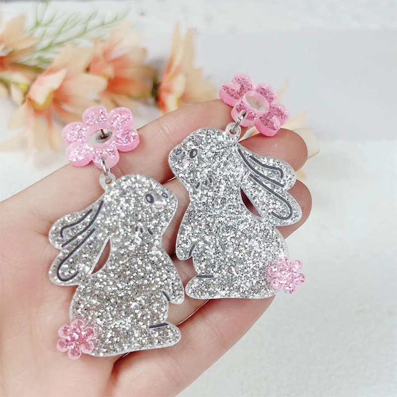 Sparkling Silver Rabbit Teacher Acrylic Earrings