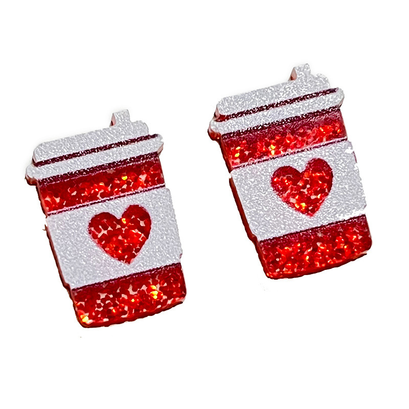 Heart Coffee Cup Teacher Wooden Earrings