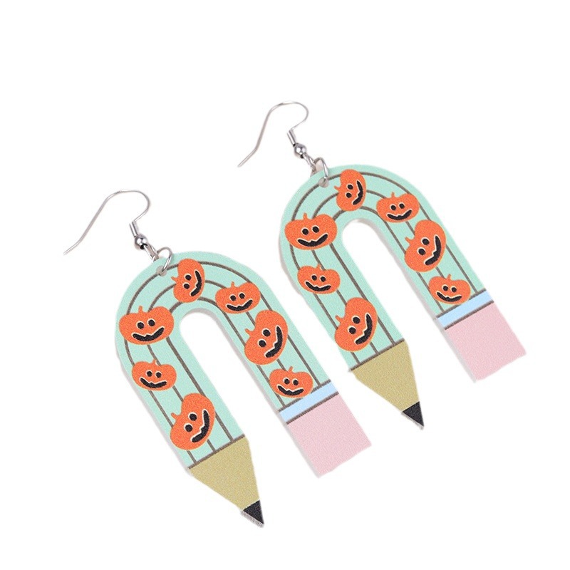 Halloween U-shaped Pencil Teacher Acrylic Earrings