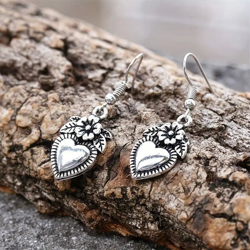 Heart Flower Teacher Metal Earrings