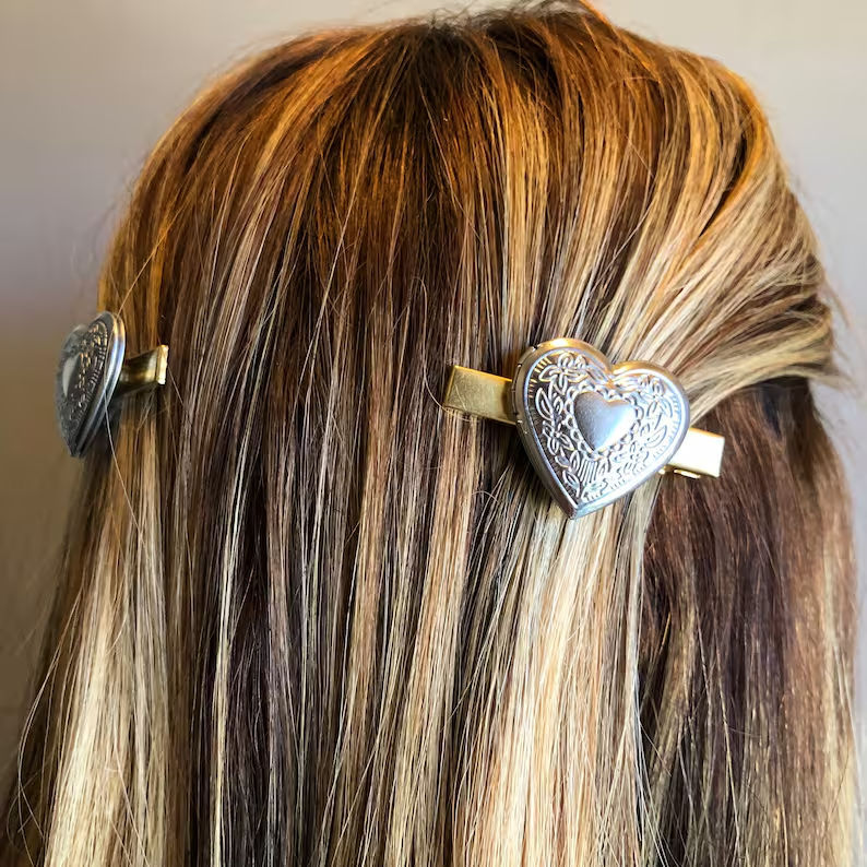 Silver Heart Pendant Teacher Hair Clips