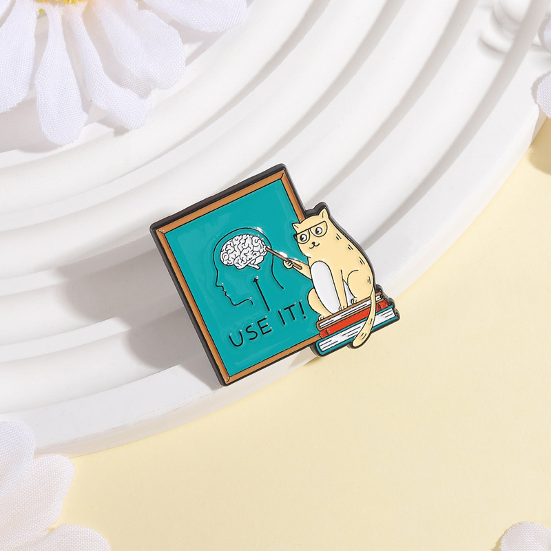 Funny Brain Cat Teacher Pin
