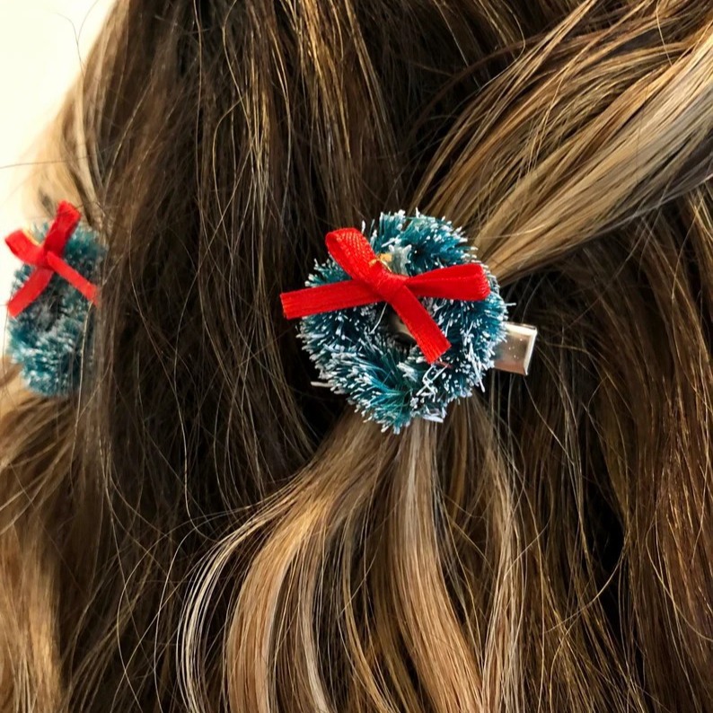 Christmas Tree Wreath Teacher Hair Clips
