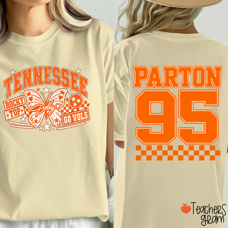   Rocky Top Dolly Go Vols Butterfly  Teacher Two Sided T-Shirt