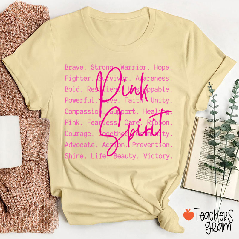 Pink Spirit Motivational Word Collage Graphic Teacher T-Shirt
