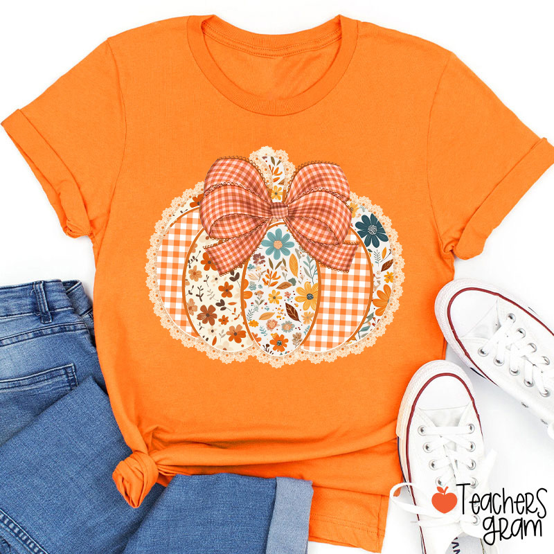 Patchwork Pumpkin Teacher T-Shirt