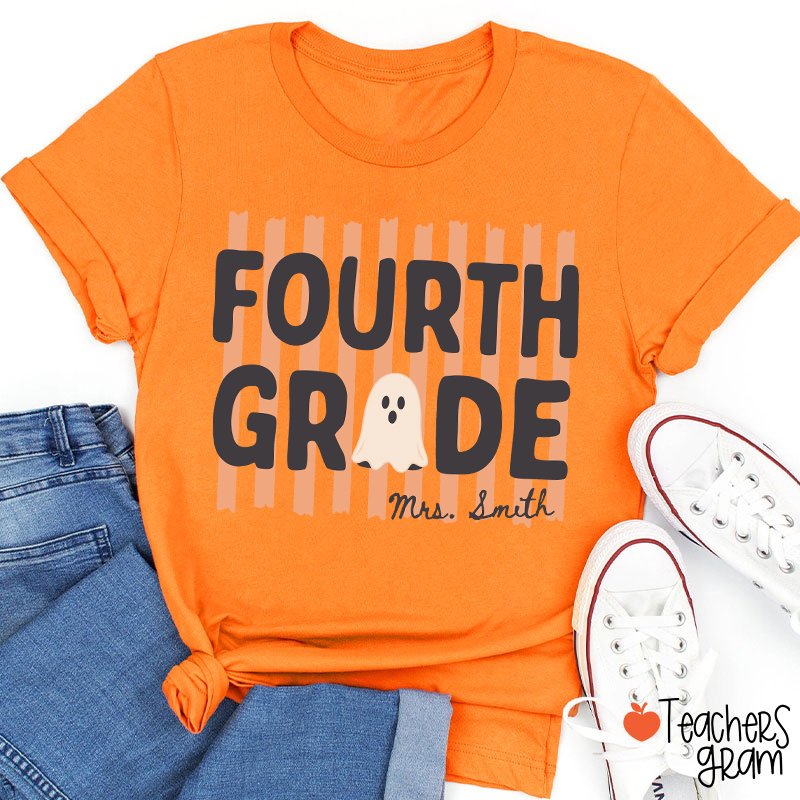 Personalized Grade And Name Cute Ghost Halloween Vibes Teacher T-Shirt