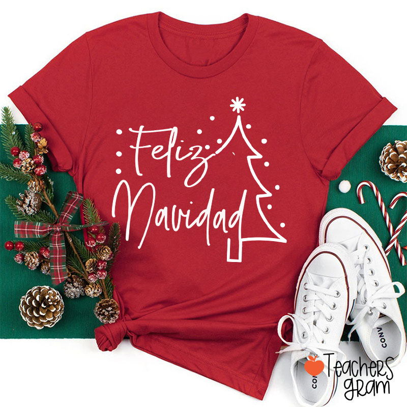 Feliz Navidad Christmas Tree Spanish Teacher T-Shirt
