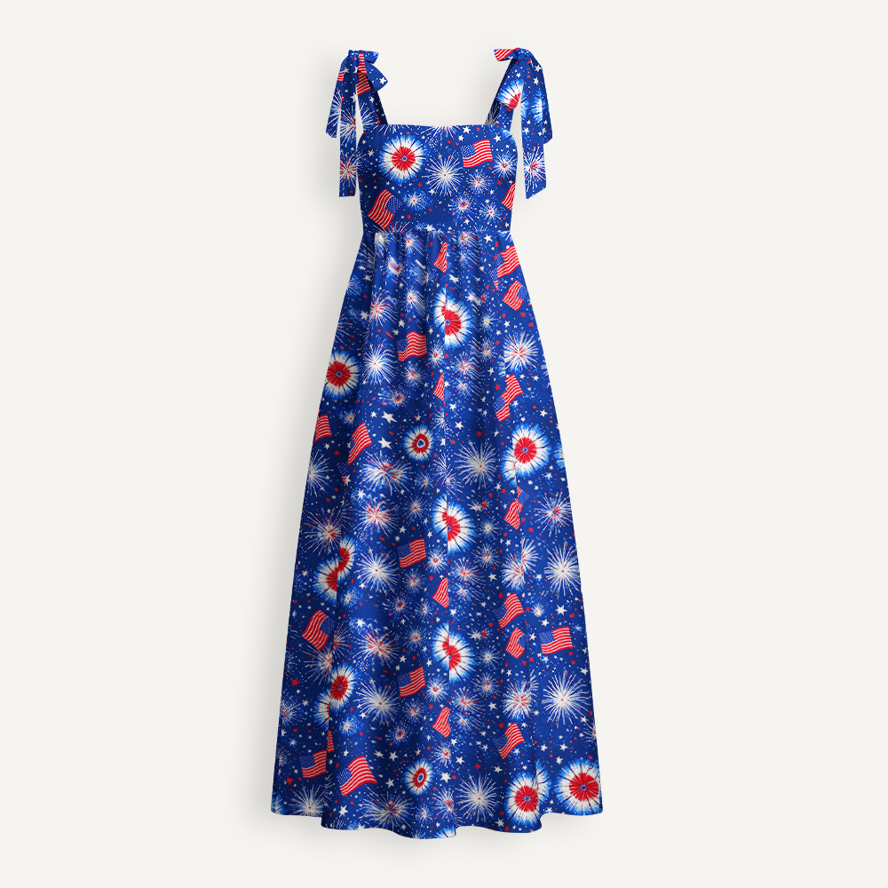 Patriotic American Flag Blue Firework Teacher Tie Shoulder Dress