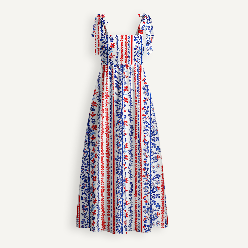 Patriotic Ditsy Floral Teacher Tie Shoulder Dress