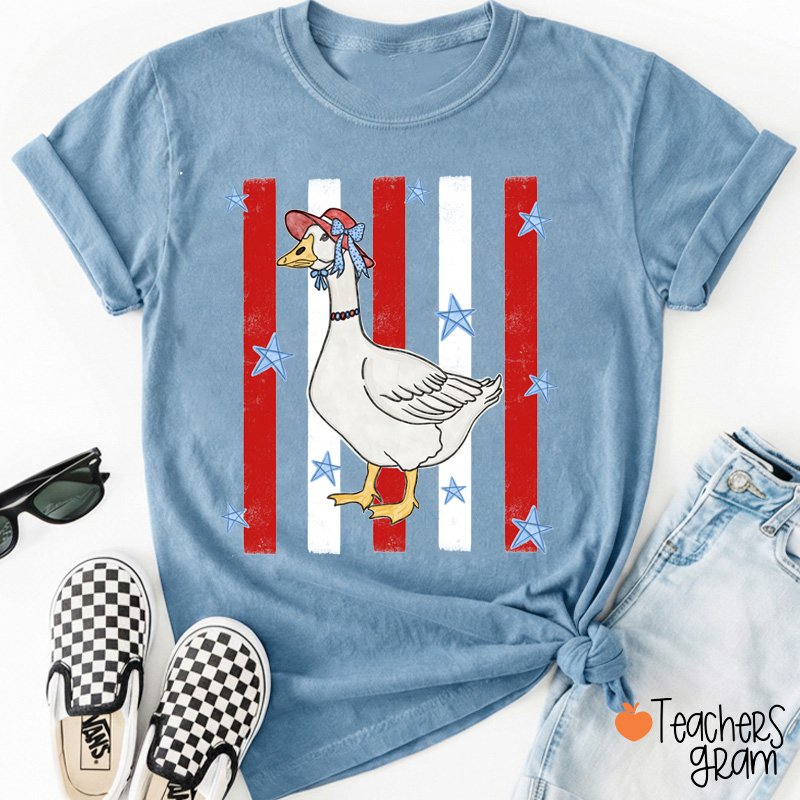 Patriotic Goose Flag Bows Teacher T-Shirt