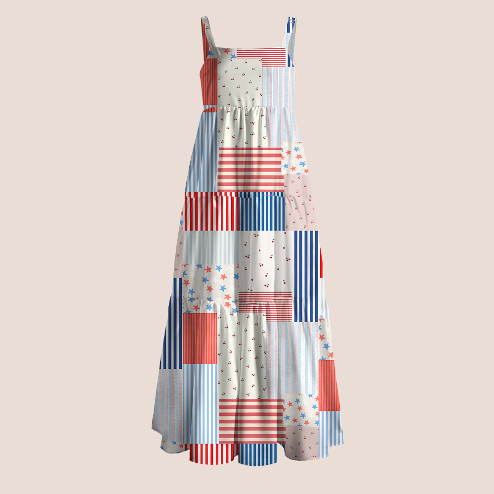 Patriotic Red White Blue Patchwork Teacher Slip Dress