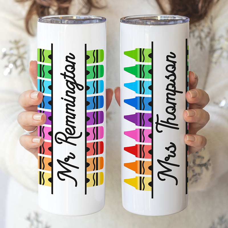 Personalised Name Crayon Teacher Tumbler