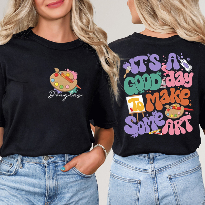 Personalized Art Teacher's Name Cute Art Graffiti Teacher Two Sided T-Shirt