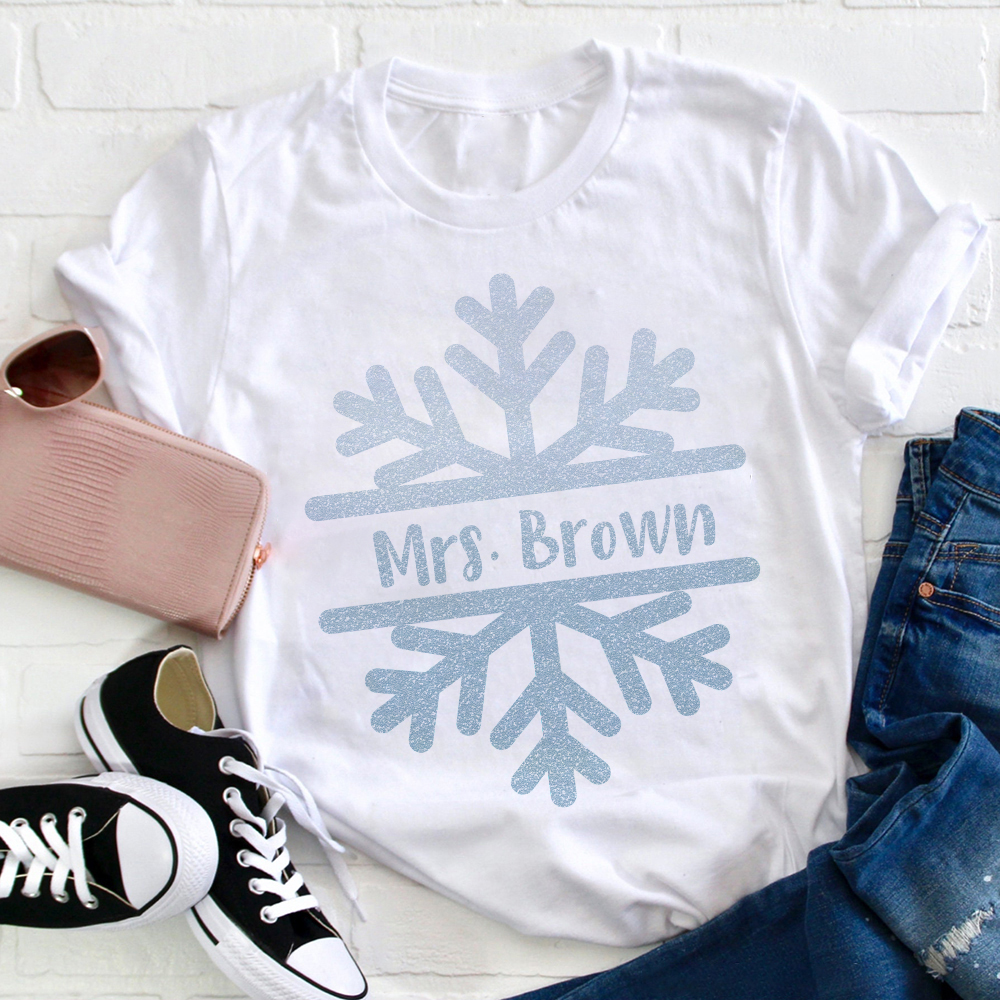 Personalized Name Christmas Snowflake Teacher T-Shirt