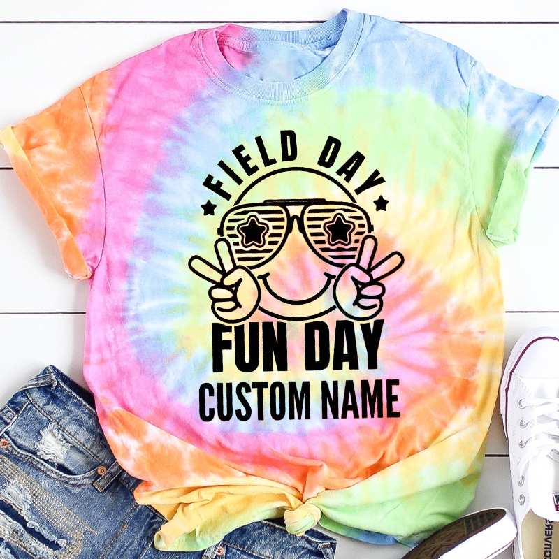 Personalized Name Field Day Fun Day Teacher Tie-dye T-Shirt