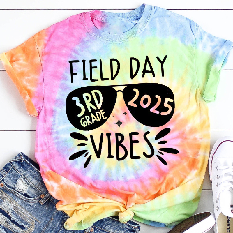 Personalized Name Field Day Vibes Teacher Tie-dye T-Shirt
