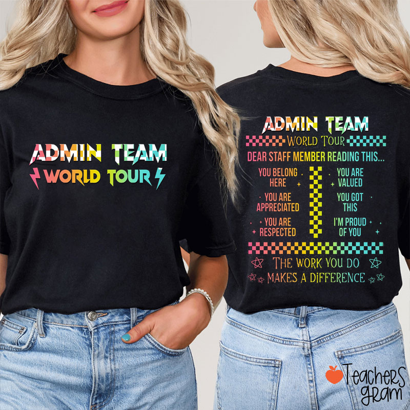 Personalized Team Name World Tour Teacher Two Sided T-Shirt