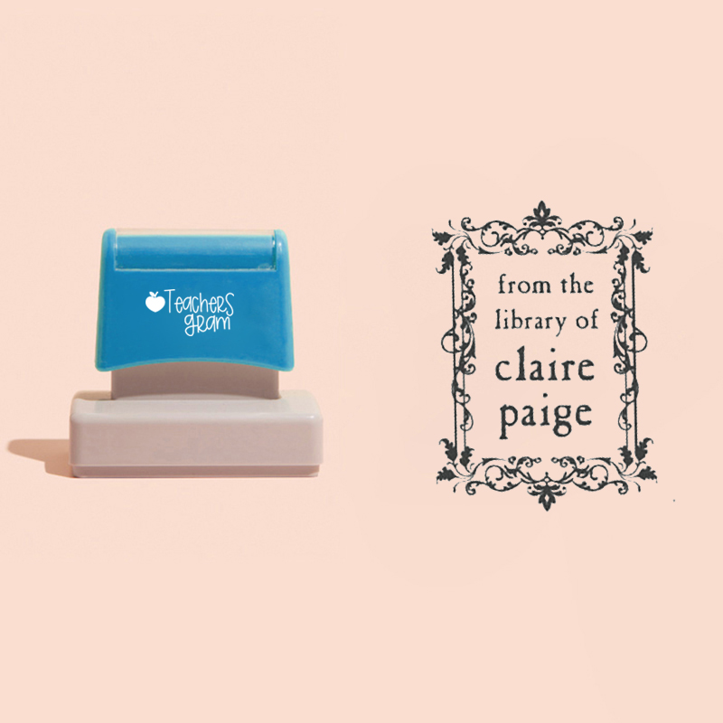 Personalized Address Floral Frame Library Teacher Large Rectangle Stamp