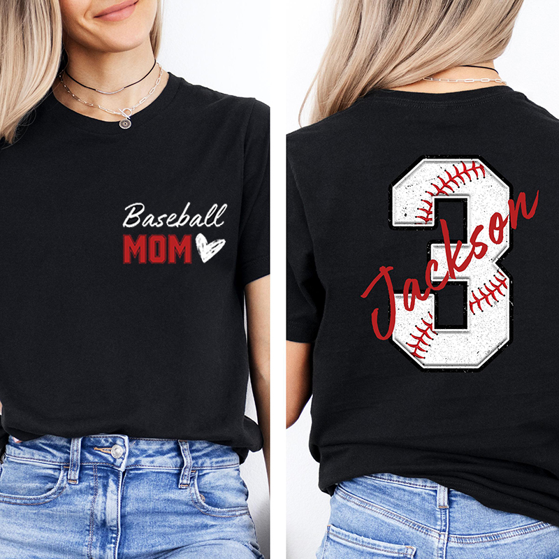 Personalized Baseball Mom Teacher Two Sided T-Shirt
