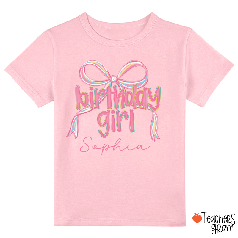 Personalized Birthday Girl Coquette Bow Class T-Shirt