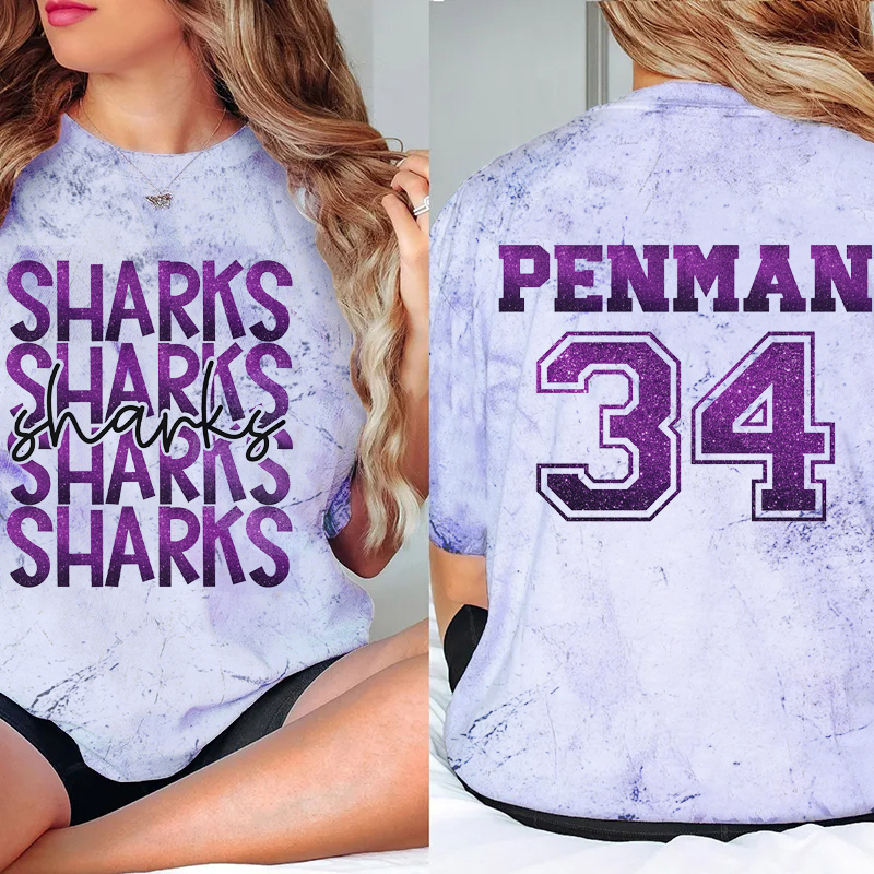 Personalized Colorful Glitter Letters Stacked Arrangement Teacher Printed Super Soft Two Sided T-Shirt