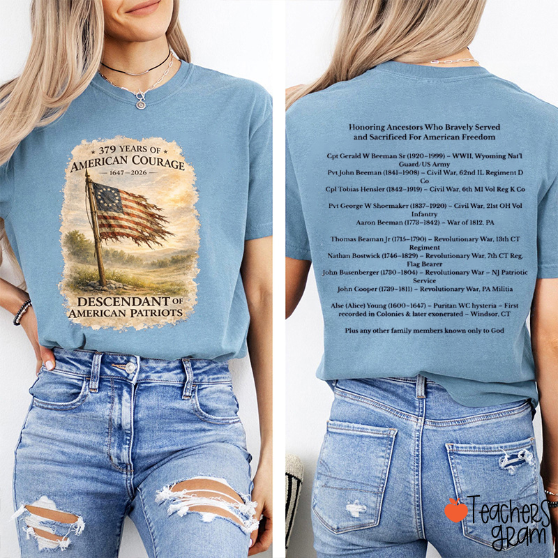 Personalized Descendant Of A Patriot Teacher Two Sided T-Shirt