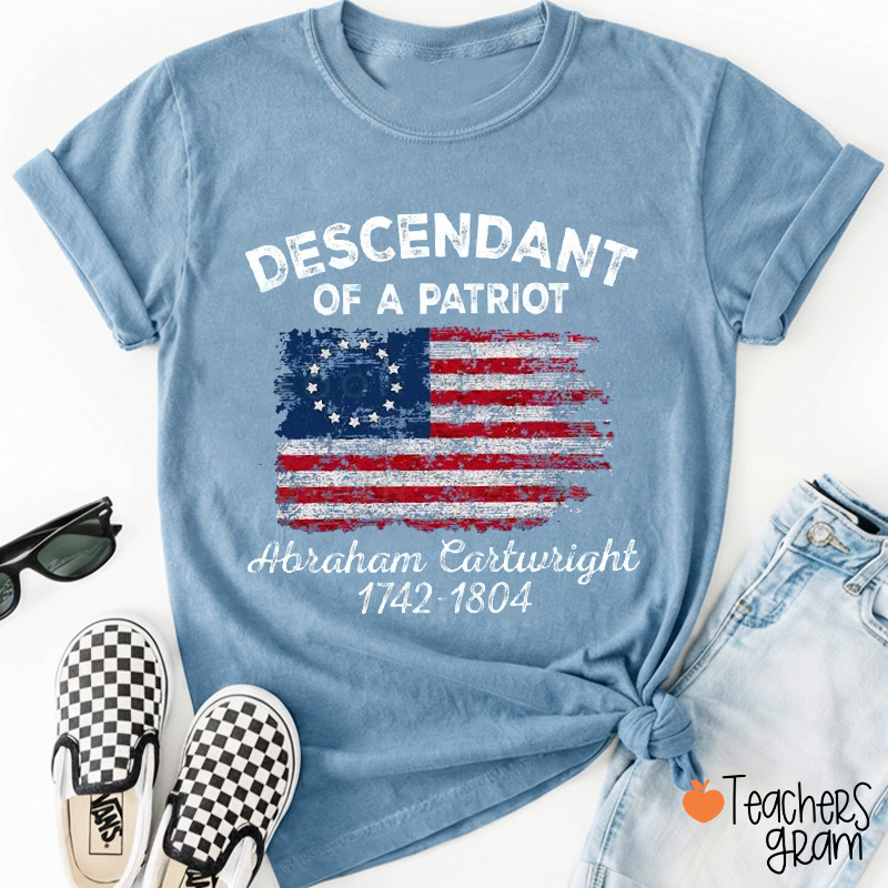 Personalized Descendant Of A Patriot USA Flag Teacher T-Shirt