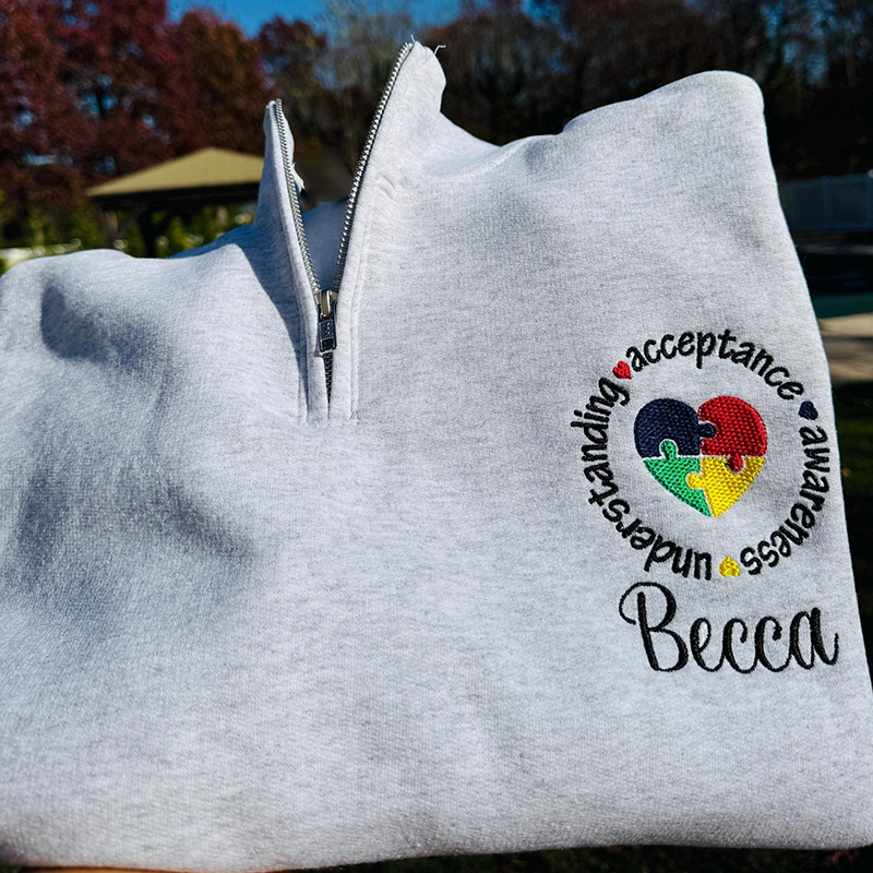 Personalized Embroidered Autism Awareness Teacher Quarter Zip Sweatshirt